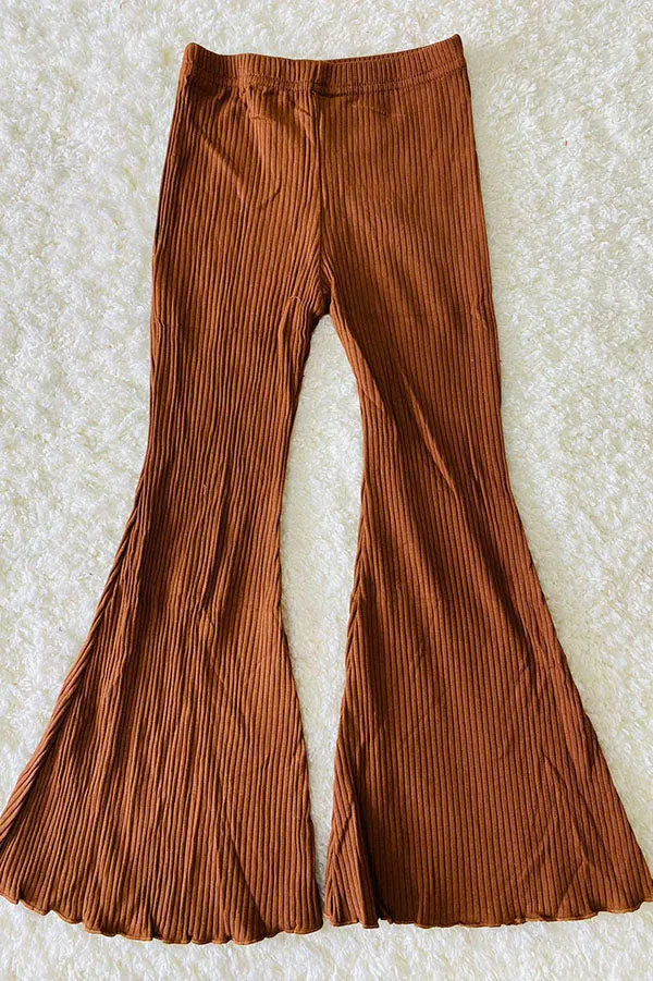 DLH2628 Solid brown jersey knit bell bottom girls pant wholesale