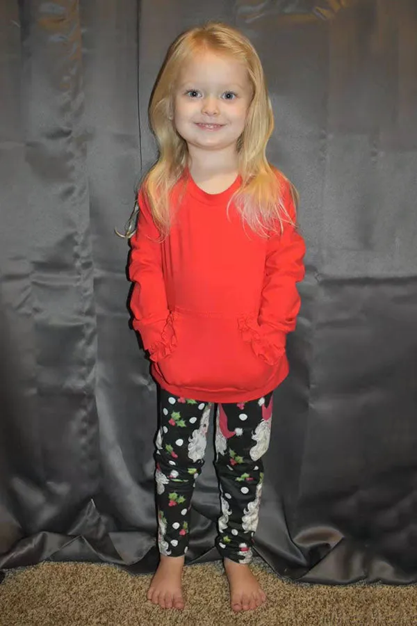 DLH2806 Red long sleeve pocket top Christmas legging girls sets
