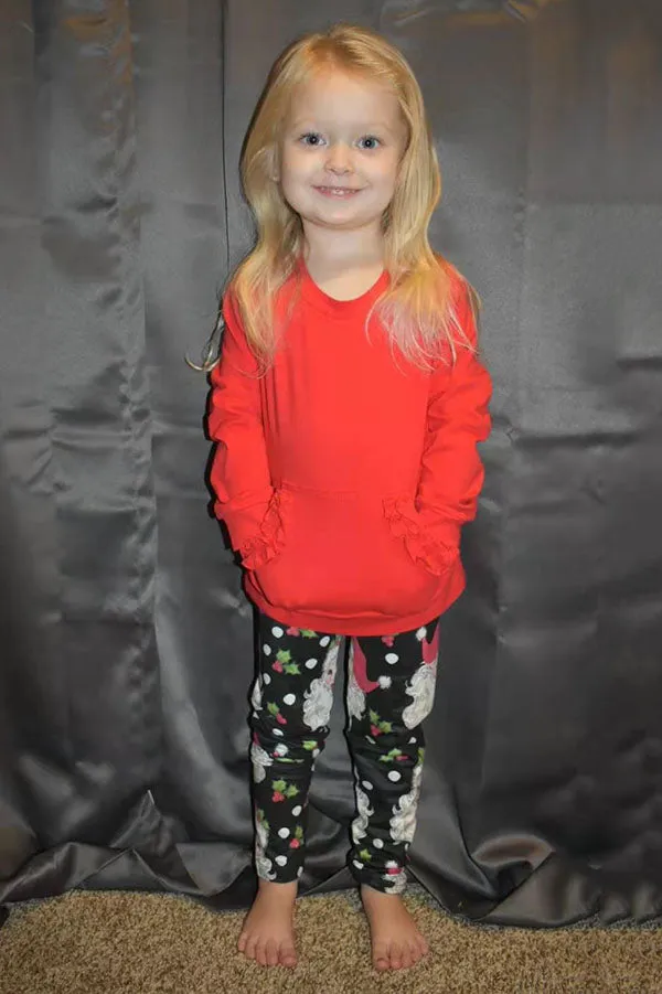 DLH2806 Red long sleeve pocket top Christmas legging girls sets