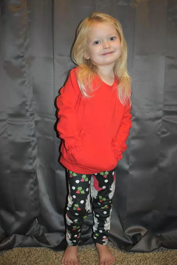 DLH2806 Red long sleeve pocket top Christmas legging girls sets