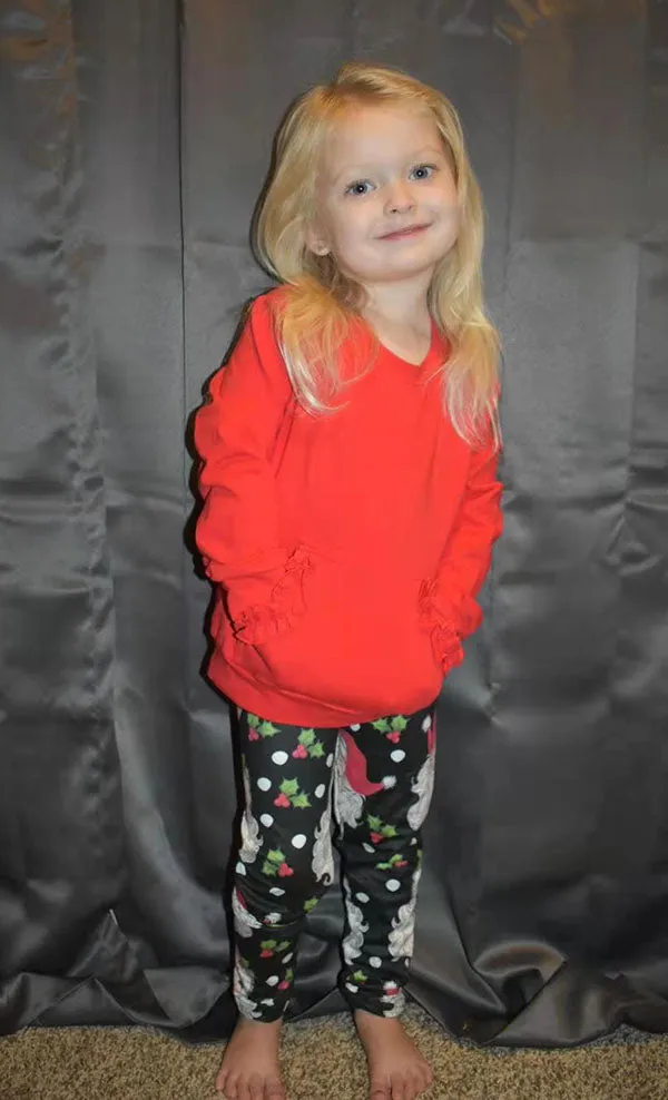 DLH2806 Red long sleeve pocket top Christmas legging girls sets
