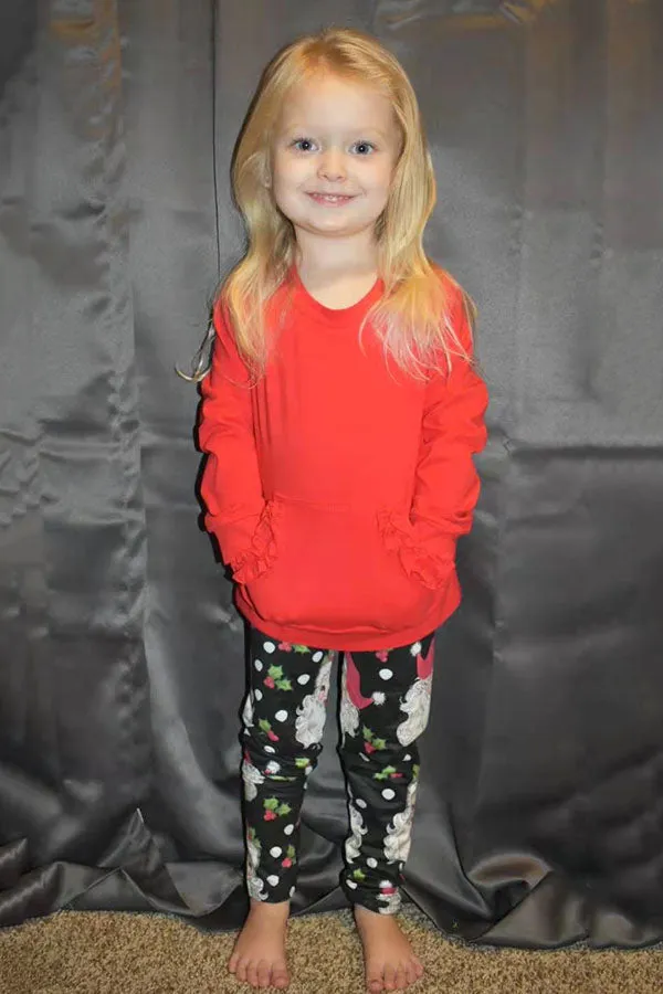 DLH2806 Red long sleeve pocket top Christmas legging girls sets