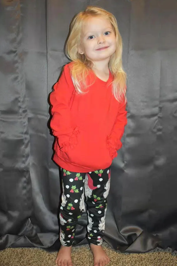 DLH2806 Red long sleeve pocket top Christmas legging girls sets