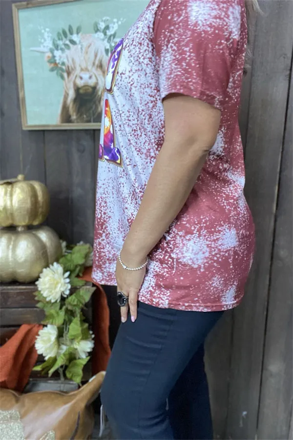 DLH9674 HELLO FALL tie dye printed short sleeve t-shirt