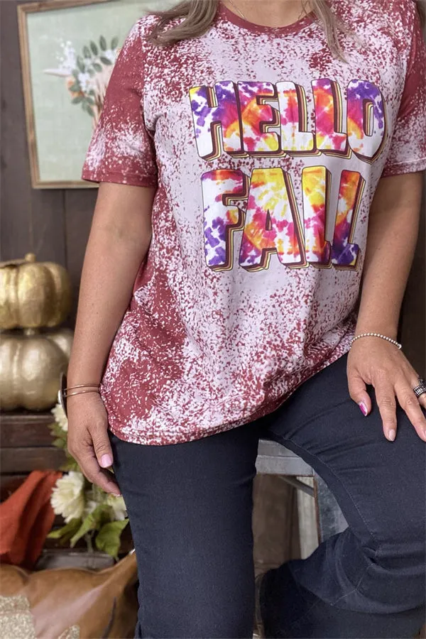 DLH9674 HELLO FALL tie dye printed short sleeve t-shirt