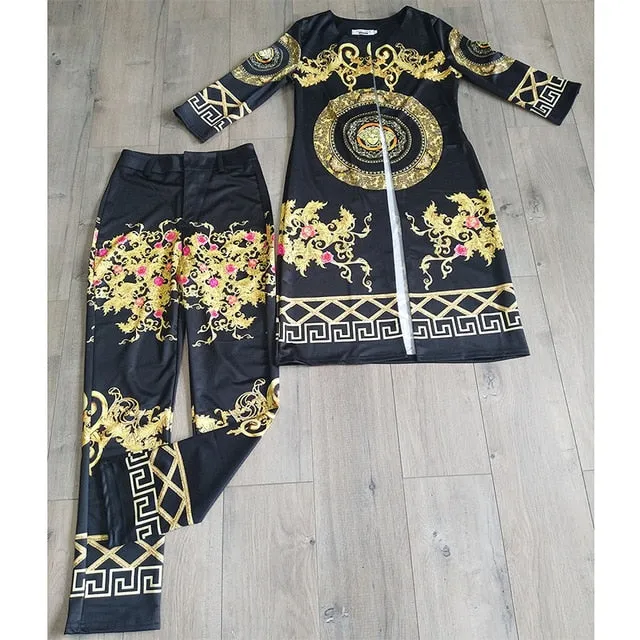 Fashion Printed Costume Dashiki African Clothes For Women Party European Clothing Ladies Robe Africaine Two Piece Set DCC247