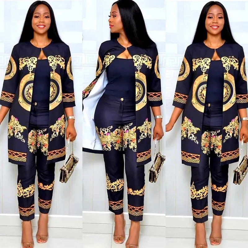 Fashion Printed Costume Dashiki African Clothes For Women Party European Clothing Ladies Robe Africaine Two Piece Set DCC247