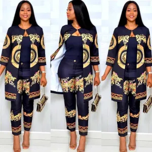 Fashion Printed Costume Dashiki African Clothes For Women Party European Clothing Ladies Robe Africaine Two Piece Set DCC247