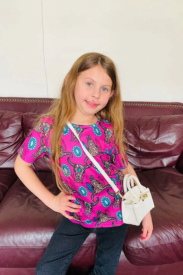 XCH0012-3h Mom and me bull & jewel prints short sleeve girls top wholesale