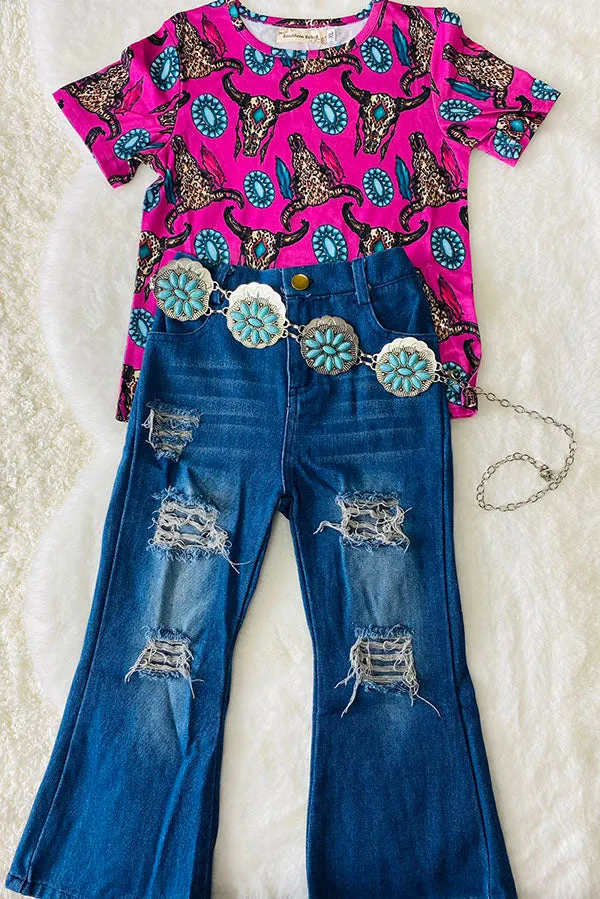 XCH0012-3h Mom and me bull & jewel prints short sleeve girls top wholesale