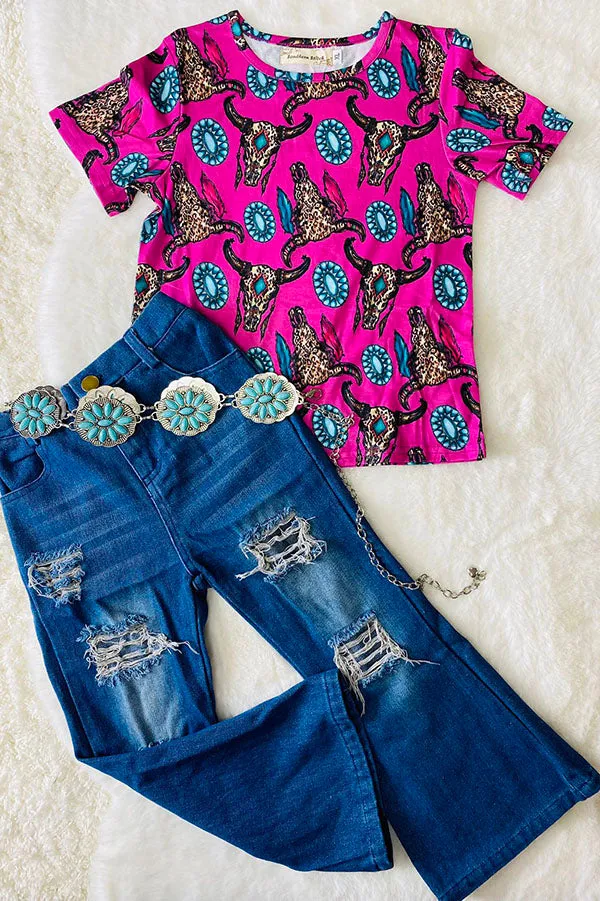 XCH0012-3h Mom and me bull & jewel prints short sleeve girls top wholesale