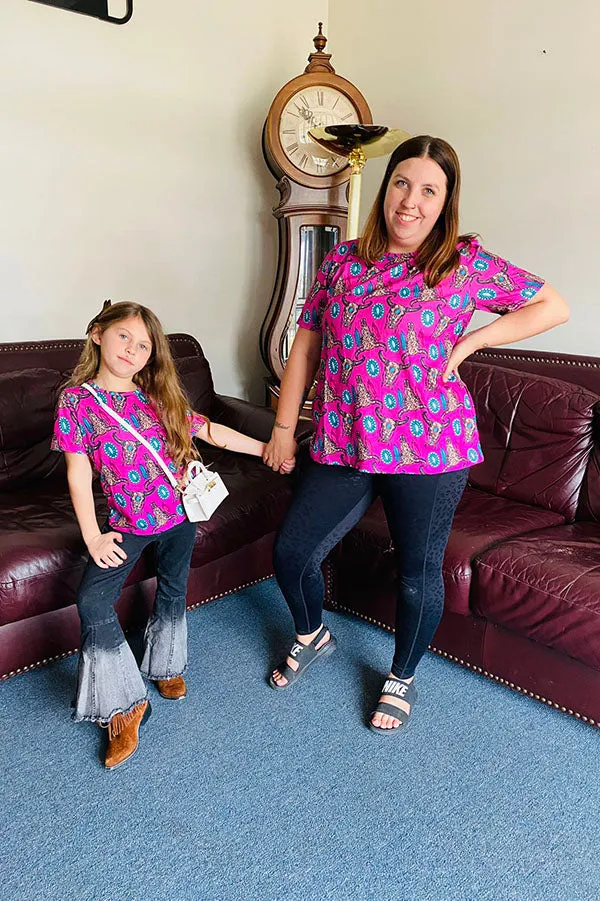 XCH0012-3h Mom and me bull & jewel prints short sleeve girls top wholesale